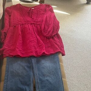 Max Studio Fuchsia Peasant Blouse with Lace Yoke